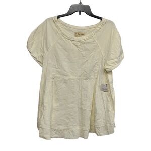 We The Free Optic White Textured Cotton Tunic Top Shirt Size L